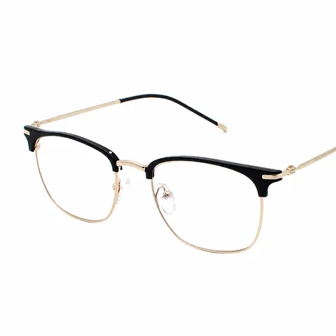 Retro Men Semi-Rimless Glasses Metal Square Optical Frame Anti-Blue Light Clear Lens Eyeglasses Business Fashion Office Spectacles
