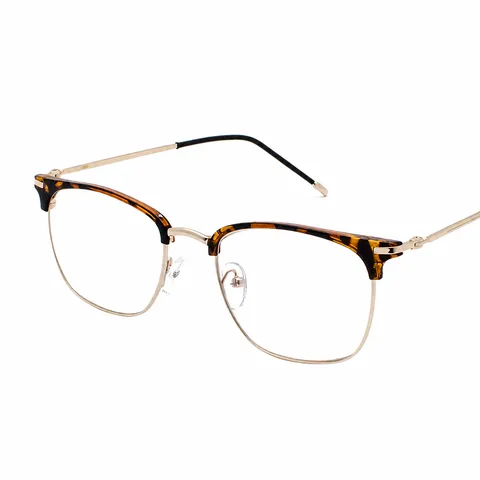 Retro Men Semi-Rimless Glasses Metal Square Optical Frame Anti-Blue Light Clear Lens Eyeglasses Business Fashion Office Spectacles