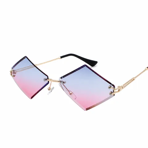 Trendsetten Randloos Onregelmatige Polygoon Zonnebril Voor Dames Heren Metalen Frame Verloop Semitransparante Lenzen Mode Bril
