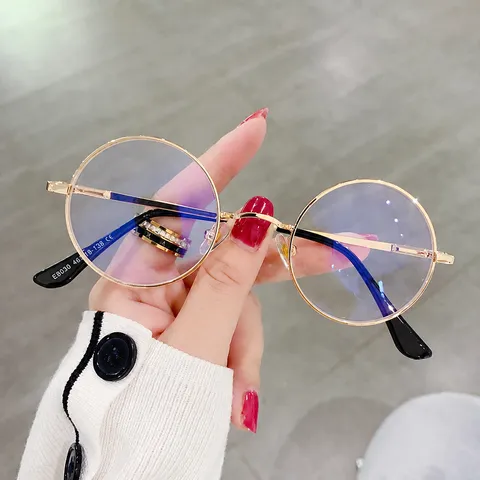 Gafas Retro Redondas de Metal de Marco Completo Anti-Luz Azul para Mujer Hombre Montura de Gafas Ópticas de Miopía