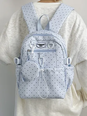 Sac à Dos Étudiant Mignon à Pois Style Japonais Pour Collège Lycée Décontracté Nylon Respirant Sac d'École Réduction de Charge