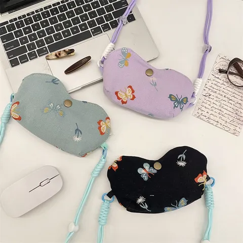 Tragbare Brillen Aufbewahrungstasche Bestickter Schmetterling Hals Hängendes Lanyard Sonnenbrillen Tasche Schutzhülle Für Reisen