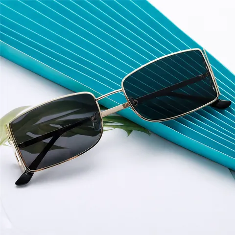 Gafas de Sol Cuadradas Pequeñas Retro Para Hombres Mujeres Punk Montura de Metal Rectangulares Letra B Gafas de Diseñador