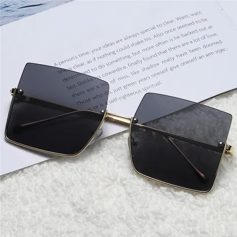 Gafas de Sol Cuadradas de Media Montura para Mujer Marco de Metal Retro Punk Moda UV400 Gafas de Sol de Moda para Exterior