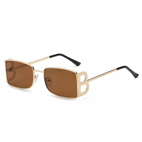 Gafas de Sol Cuadradas Pequeñas Retro Para Hombres Mujeres Punk Montura de Metal Rectangulares Letra B Gafas de Diseñador
