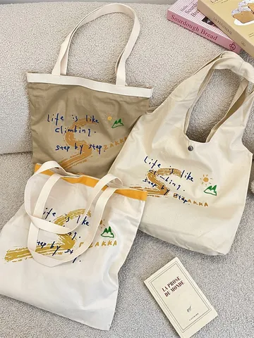 Ins Style Letter Landscape Printed Canvas Tote Bag Large Capacity Shoulder Bag Casual Handbag Vest Bag For Women Daily Shopping