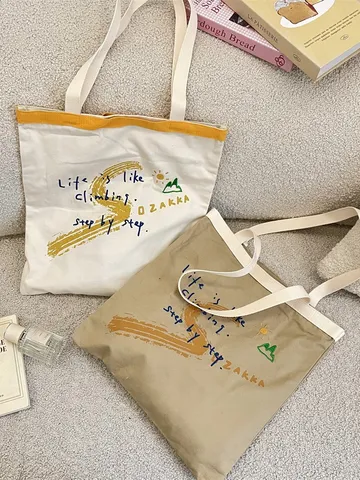 Ins Style Letter Landscape Printed Canvas Tote Bag Large Capacity Shoulder Bag Casual Handbag Vest Bag For Women Daily Shopping