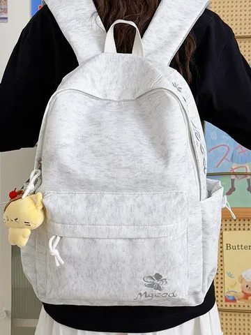 Minimalist Polyester Large Capacity School Backpack For Teenage Girls Embroidered Letter Floral Casual Everyday Bookbag Travel Laptop Daypack Bag