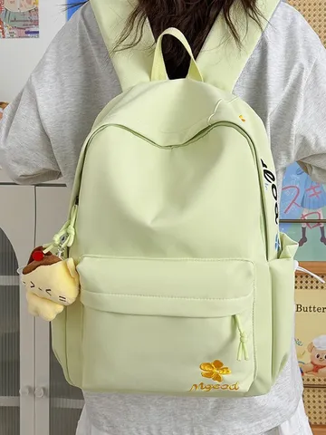 Minimalist Polyester Large Capacity School Backpack For Teenage Girls Embroidered Letter Floral Casual Everyday Bookbag Travel Laptop Daypack Bag