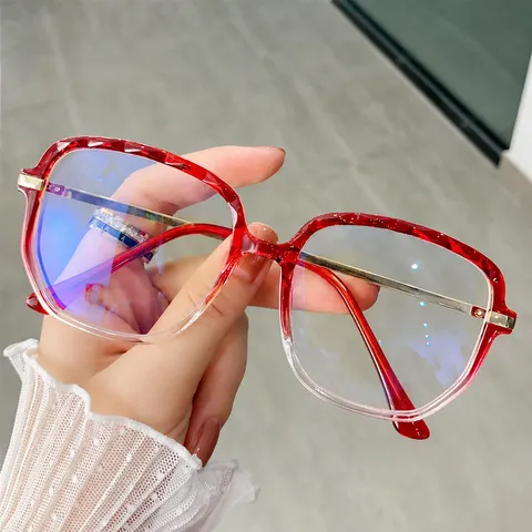 Fashion Anti Blue Light Glasses TR90 Metal Temple Polygon Gradient Crystal Faceted Retro Eyewear Frame For Men Women