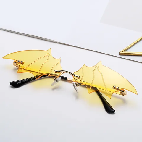 Gothic Punk Bat Wing Rimless Sunglasses For Women Men Vampire Shaped Metal Frame Sun Glasses Trendy Eyewear