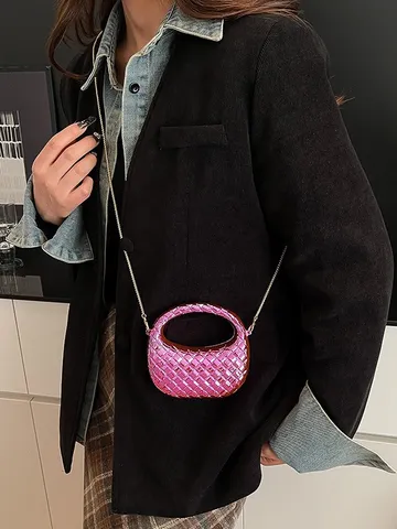 Borsa da Sera Mini a Tracolla da Donna in Acrilico con Catena Motivo a Rombi Elegante