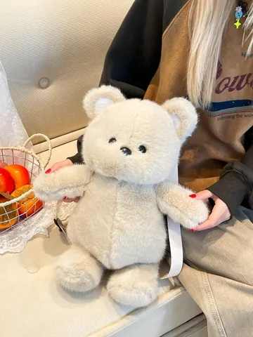 Morbido Zaino Orsetto di Peluche per Bambini e Donne Forma Animale Peluche Giocattolo Borsa Scuola Zaino Casual Viaggio Beige