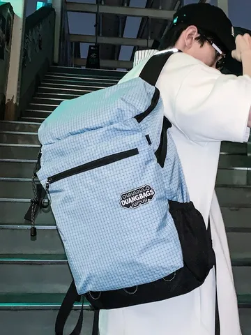 Sac à Dos de Grande Capacité Mode Extérieur Randonnée Sport Fitness Nylon Quadrillé Sac de Voyage Yoga pour Hommes Femmes