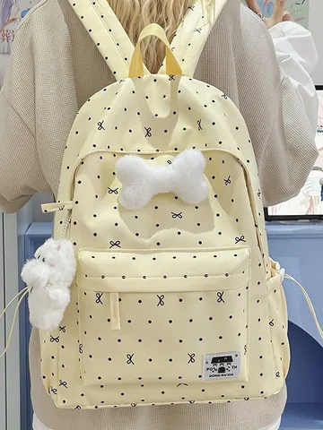 Süßer Cartoon Polka Dot Schleife Nylon Schulrucksack Große Kapazität Atmungsaktiv Campus Schultasche Für Schüler Unisex Alltag Rucksack