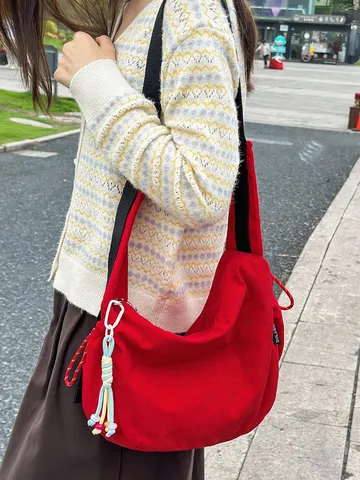 Japanisch Harajuku Cord Tote Bag Große Kapazität Umhängetasche Für Damen Outdoor Reise Freizeit Künstlerisch Hobo Bag