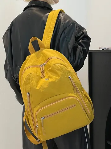 Sac à Dos Imperméable en Nylon Minimaliste pour Étudiants Campus Couleur Unie Grande Capacité Sac d'École Multicouche Sac à Dos Décontracté Quotidien Unisexe