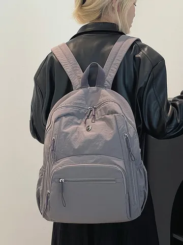 Sac à Dos Imperméable en Nylon Minimaliste pour Étudiants Campus Couleur Unie Grande Capacité Sac d'École Multicouche Sac à Dos Décontracté Quotidien Unisexe