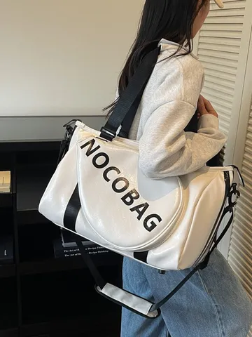 Moda Borsa Sportiva da Palestra in Pelle PU Borsone da Viaggio a Grande Capacità Borsa a Tracolla Con Tasca per Racchetta da Badminton per Allenamento Fitness