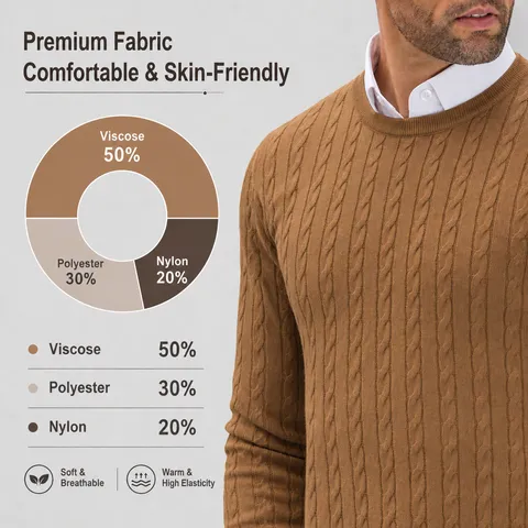 Herren Casual Slim Fit Rundhals Langarm Pullover Zopfmuster Pullover Einifarbig Basic Strickware
