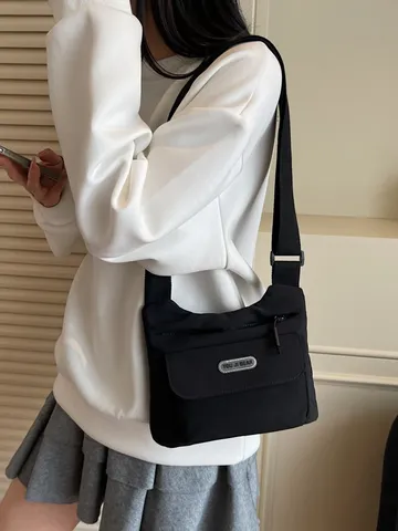 Damen Casual Multi-Pocket Stoff Umhängetasche Minimalistische Große Kapazität Crossbody Bag Urbane Pendler Messenger Bag