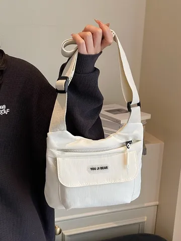 Damen Casual Multi-Pocket Stoff Umhängetasche Minimalistische Große Kapazität Crossbody Bag Urbane Pendler Messenger Bag
