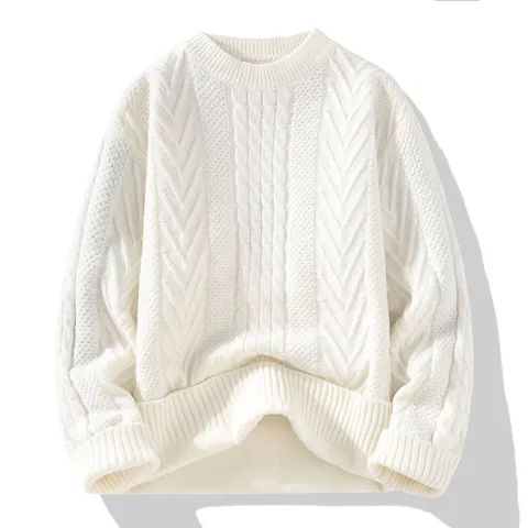 Men Women Unisex Casual Loose Cable Knit Sweater Winter Long Sleeve Crew Neck Pullover Basic Soft Knitwear