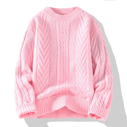 Men Women Unisex Casual Loose Cable Knit Sweater Winter Long Sleeve Crew Neck Pullover Basic Soft Knitwear