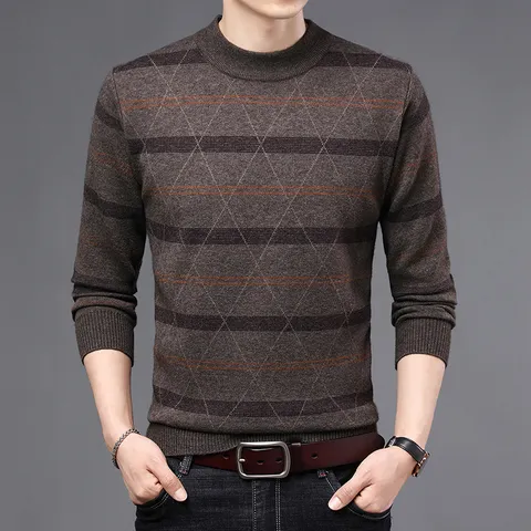 Heren Casual Kleurblok Gebreide Trui Winter Verdikt Warm Ronde Hals Pullover Lange Mouw Thermische Breiwaren