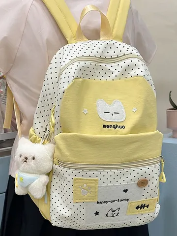 Japanischer Stil Süß Cartoon Katze Rucksack Für Mädchen Große Kapazität Schultasche Studenten Kontrastfarbe Nylon Reiserucksack