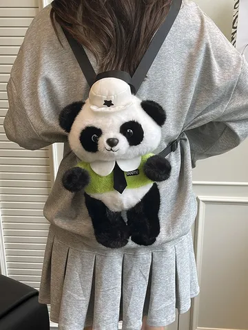 Süßer Cartoon Panda Plüsch Rucksack Für Kinder Kontrastfarbe Nähte Weicher Miniatur Schulranzen Reißverschlüsse Lässige Büchertasche Reise Urlaub Kindertag Geschenk