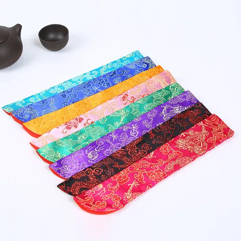 Chinese Style Embroidered Satin Fan Sleeve Traditional Silk Folding Fan Storage Bag Protective Pouch Home Decor
