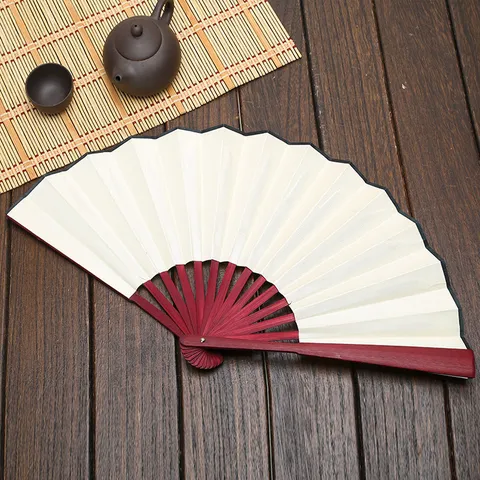 Éventail à Main Pliant en Bambou et Tissu de Soie Traditionnel Chinois Vide Uni Peinture DIY Artisanat Cadeau Décoration de Maison