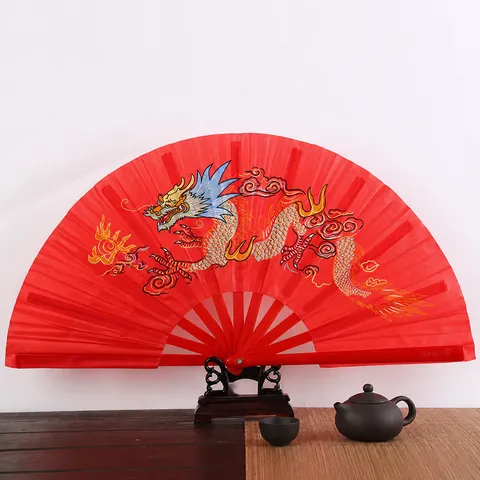 Éventail Pliant Chinois Traditionnel Kung Fu Tai Chi Cadre en Plastique Dragon Phénix Imprimé Éventail à Main pour Refroidissement Quotidien