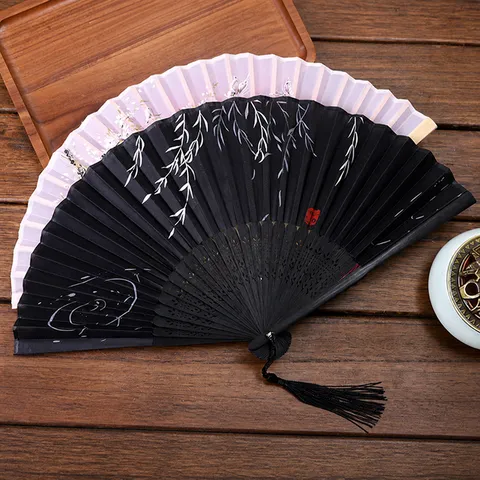 Eventail Pliant Traditionnel Chinois Soie Bambou Eventail Main Vintage Motif Floral Pour Fête Mariage Décoration Maison