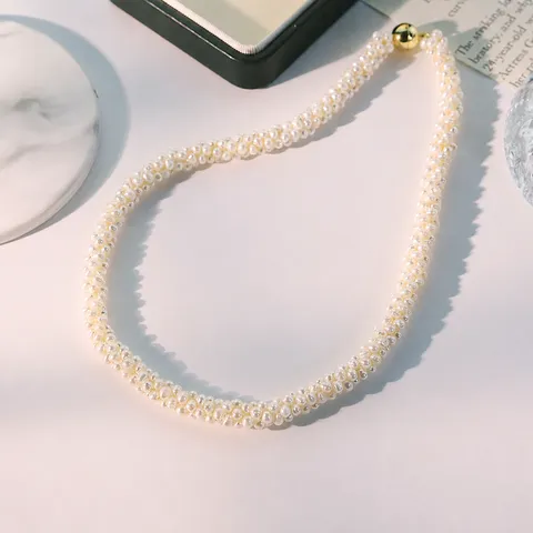Conjunto de Collar y Pulsera Oruga de Perlas de Agua Dulce Originales Hecho a Mano Con Cierre Magnético Joyas Minimalistas Para Mujer