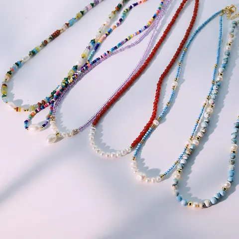 Elegant Artificial Pearl Beaded Choker Necklace For Women Multicolor Handmade Geometric Resin Stone Pendant Chain Fashion Strand Jewelry Gift