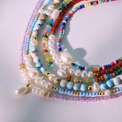 Elegant Artificial Pearl Beaded Choker Necklace For Women Multicolor Handmade Geometric Resin Stone Pendant Chain Fashion Strand Jewelry Gift