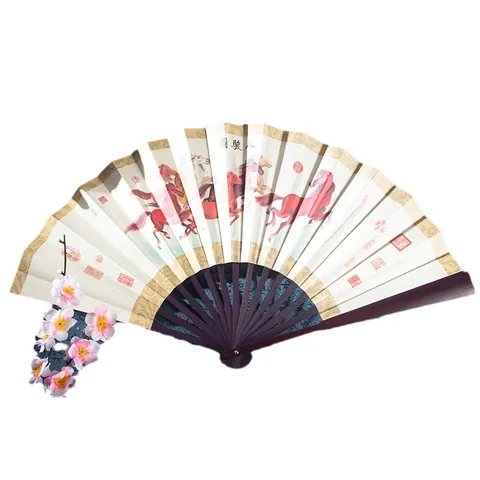 Éventail Pliant en Soie de Style Chinois Traditionnel Rétro Bambou Éventail à Main Pour Hommes Souvenir de Voyage