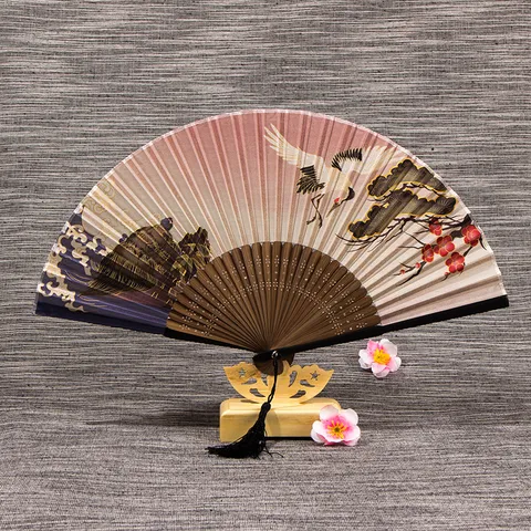 Éventail Pliant en Soie Vintage Chinois Éventail à Main en Bambou Paysage Traditionnel Art Floral Décoration Cadeau Femme