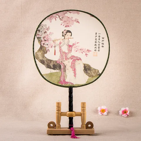 Éventail Main Soie Chinois Traditionnel Vintage Dame Classique Palais Poignée Bois Décoration Maison Cadeau Art