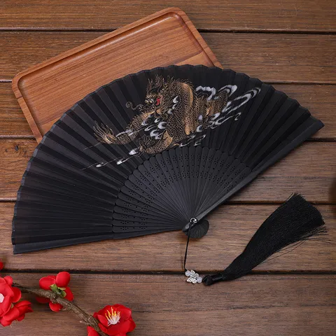 Rétro Éventail Pliant Japonais Tissu en Soie Bambou Éventail à Main Traditionnel Ukiyo-e Art Artisanat Danse Cadeau Décoration Maison Éventail