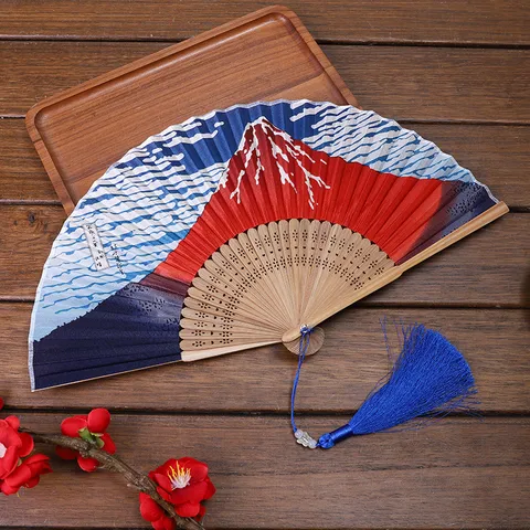 Éventail Pliant Traditionnel Chinois Japonais Bambou Soie Éventail à Main Portable Vintage Floral Vague Art Artatif Danse Décoration Cadeau