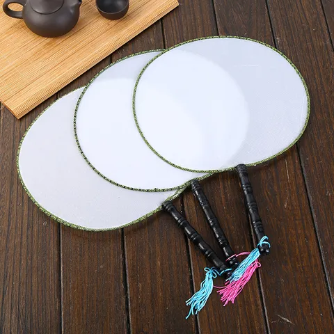Éventail à main rond vide éventail de peinture DIY surface en toile de soie blanche avec poignée fournitures scolaires d'art créatif pour enfants