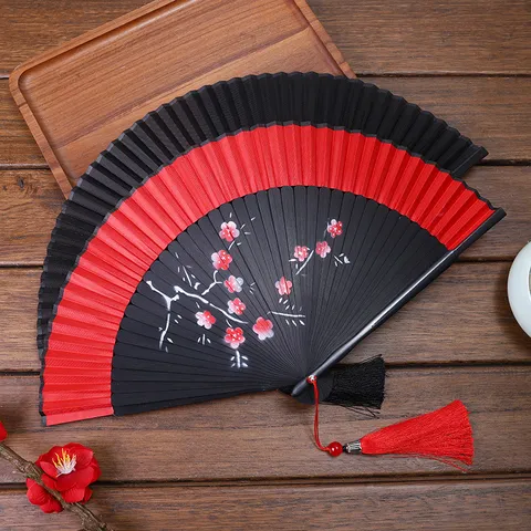 Éventail Pliant Chinois Traditionnel Vintage en Bambou et Soie Accessoire de Photographie de Danse Costume Hanfu