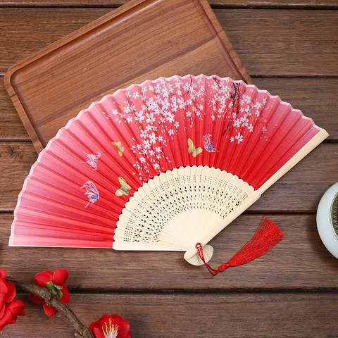 Éventail Pliant de Style Chinois en Bambou avec Glands pour Cadeau de Fête Quotidien Décoration de la Maison