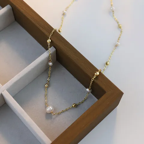 Gold-Plated Copper Freshwater Pearl Choker Necklace Elegance Gypsophila Clavicle Chain Minimalist Jewelry Gift For Women