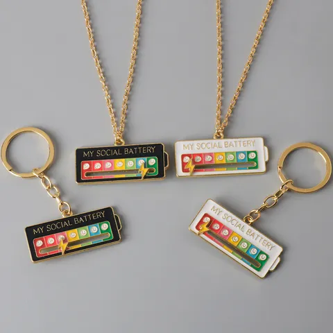 Creative Social Battery Sliding Emoji Metal Keychain And Necklace Fashion Jewelry