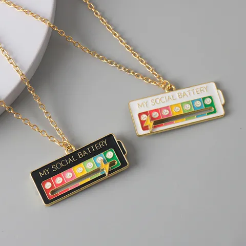 Creative Social Battery Sliding Emoji Metal Keychain And Necklace Fashion Jewelry