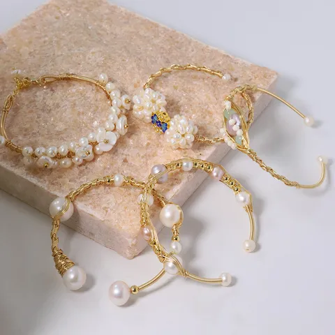 Vintage Natur Süßwasserperle Armband Für Damen Vergoldetes Kupfer Drahtumwickelt Nische Design Luxus Armreif Schmuck